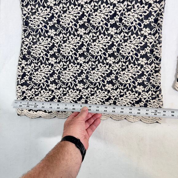 Urvana Blouse White Floral Embroidery Over Black Lace Scalloped Hem Cuffs - Picture 5 of 10